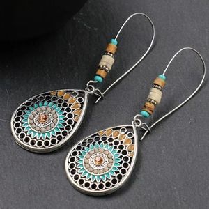 Boho Teardrop Silvertone W/ Beads Earrings